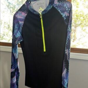 Women's Black and Purple Swim Top